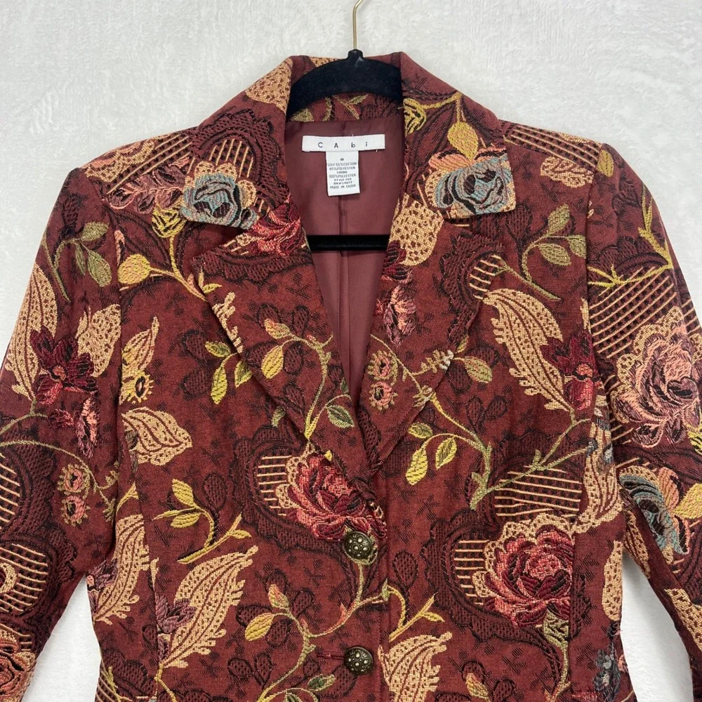 Cabi Jacobean Floral Tapestry Brocade Coat Women's‎ sz 8 Mulberry Guinevere 749